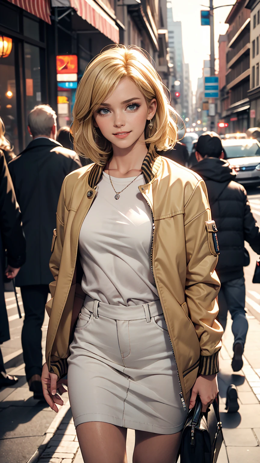 Christian AOT, One girl, alone, Krista Lentz, smile, Hair between the eyes, blue eyes, Blonde, Jacket, Medium Hair,
