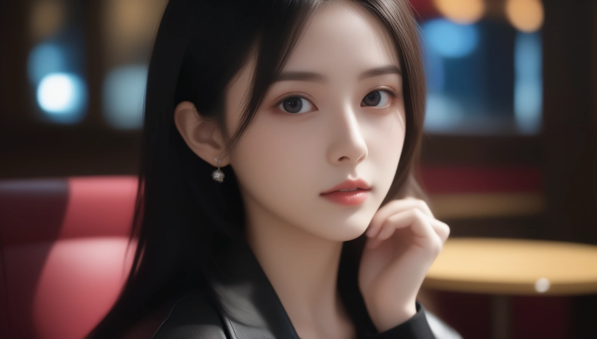 8K, 超High resolution, highest quality, masterpiece, Surreal, photograph, 1 girl, (:1.3), pretty girl, Cute face, 細部まで美しいeye,8K, 超High resolution, highest quality, masterpiece, Surreal, photograph, 1 girl, (16 years oldy girl, Cute face, 細部まで美しいeye, masterpiece, 8K, 超High resolution, highest quality, masterpiece, Surreal, photograph, 1 girl, (16 years old:1.3), prett face, 細部まで美しいeye, masterpiece, highest quality, (masterpiece, highest quality),1 girl,(highest quality:1.1), (masterpiece:1.2), High Quality Shadows, Beautiful details, Beautiful Face, Detailed eye, Depth of written boundary, High resolution, Best Shadow, The best light, 1 girl, Watch the audience, Shiny black hair, Smooth, dull, Long Hair, ruby pink eye, shy, pump, Single Strap Shirt, Black leather jacket, black leather skirt, table,at night, lift, eye, Pub bar background, sexy, nice, throw, nice ,Ear Jewelry, Sitting cross-legged, sofa , Female dog、Slim figure、Vivid details、detailed、Surreal、Light and shadow,Strong light,Fashion magazine cover,Thin lips((Spread your thighs))、sexyなポーズ、See through 、Look at the audience、beauty,Long neck、Smile a little、Please close your mouth and laugh、(((Ideal body proportions))),A cup small breasts :2,、Portraiture:2、Perfect Anatomy、Vivid details、detailed、Surreal、Light and shadow,Strong light,Fashion magazine cover,Thin lips