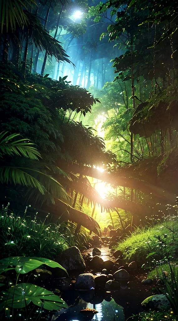 A masterpiece, the best quality, stunning reflections, the best reflections ever. (very detailed CG unity 8k wallpapers), (best quality), (best illustrations), (best shadows), forest theme with natural elements. Tall trees, quiet streams, small glowing mushrooms surrounded by delicate leaves and branches, with fireflies and glowing particle effects,, (natural elements), (jungle theme), (leaves), (twigs), (fireflies), butterflies, (delicate leaves), (glow), (particle effects). , Isometric 3D, Octane Rendering, Ray Traced, Super Detailed