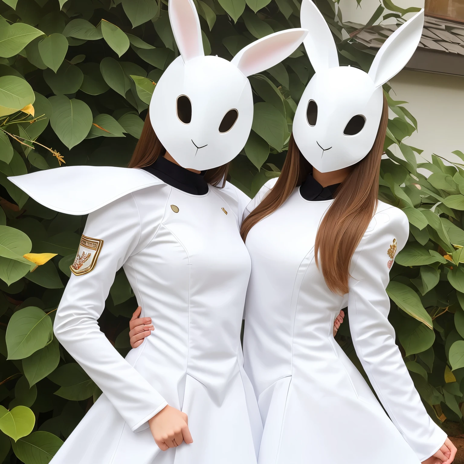 Girl who have white rabbit mask white armor suit