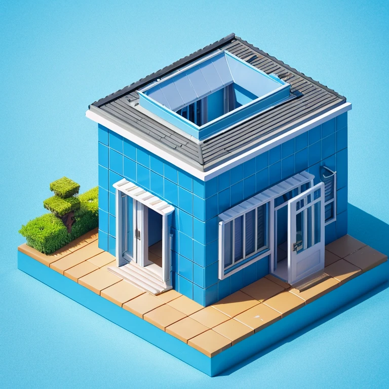 Small blue modern building, (isometric:1.1)