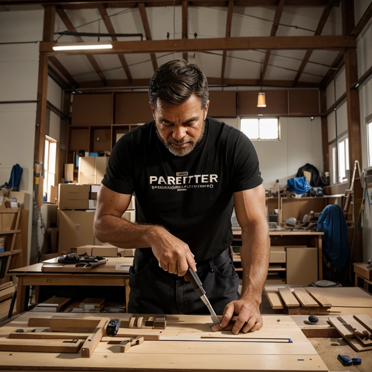 Um homem, profession carpenter working in the manufacture of engineered furniture