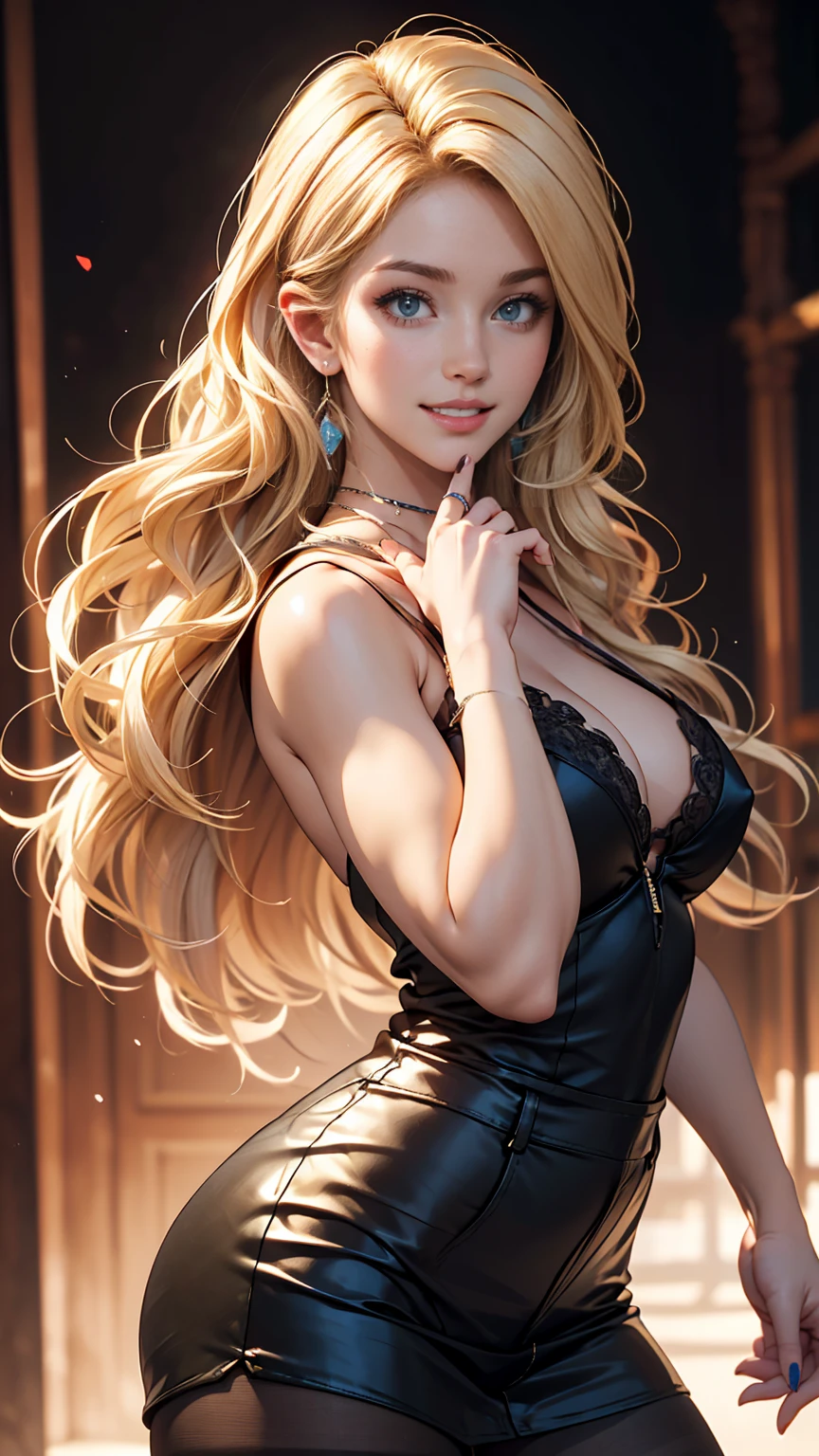 (8K, RAW Photos, highest quality, masterpiece:1.2), (Realistic, photo-Realistic:1.37)、Earrings, eyelash, pantyhose、セクシーな刺激的なsmile、 (Shiny skin:1.05)、Background blur((depth of field))、Venus Body、long hair、My hair is wavy、 25-year-old Caucasian female、Platinum Blonde、blue eyes、long hair、smile、I want my head to stay off screen、手首にアクセサリーapply、Wearing red nail polish、I'm getting a pedicure、anklet((anklet))apply、Wearing a bustier-like off-the-shoulder bodysuit、High leg、おに丸い尾の飾りをapply、Hairband in the shape of rabbit ears、Collar with bow tie、cuffs、Fishnet tights、High heels、Pastel blue background