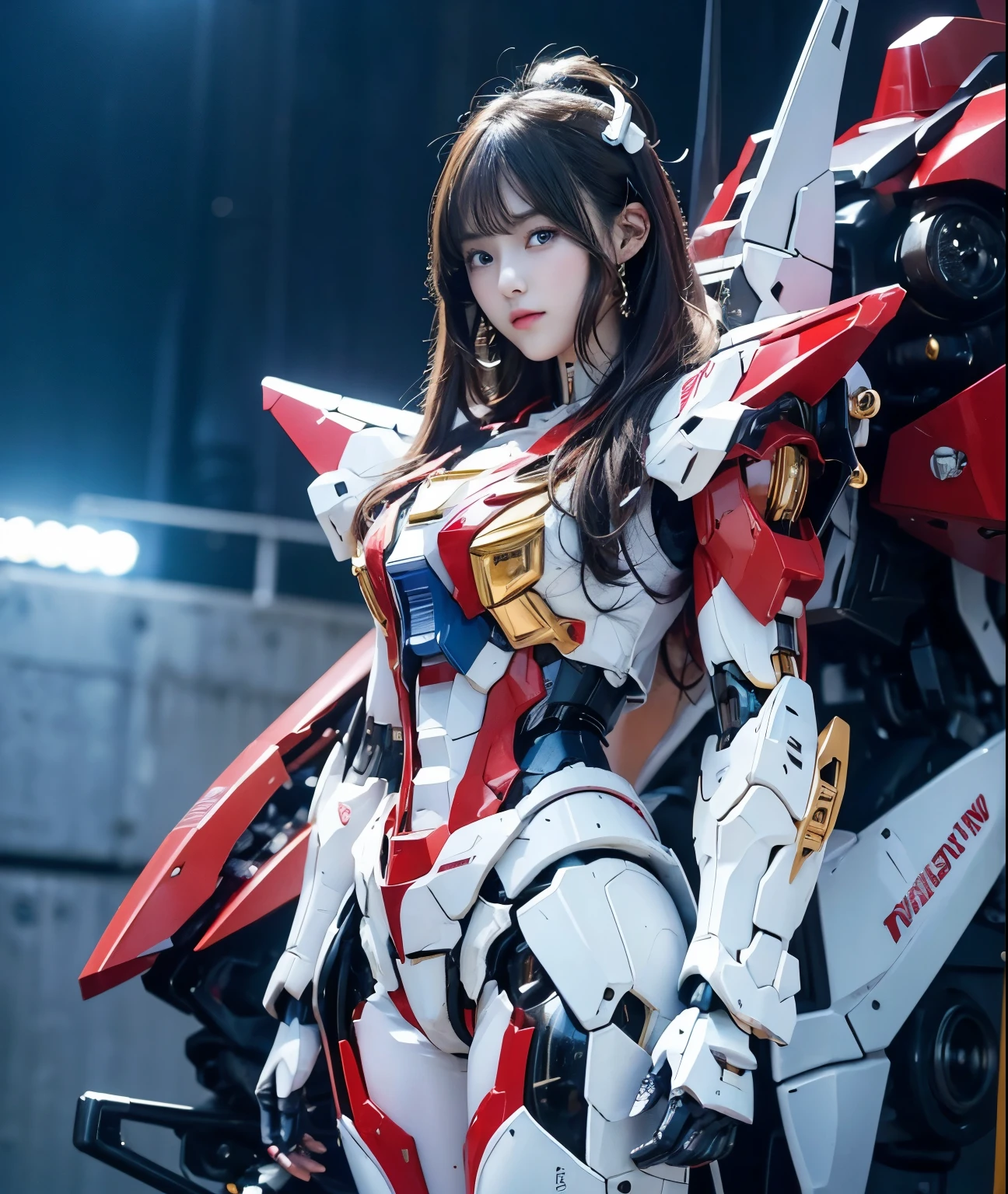 Textured skin, Super Detail, Attention to detail, high quality, 最high quality, High resolution, 1080p, hard disk, beautiful,(Gundam Girl),beautifulサイボーグ女性,Mecha Cyborg Girl,Battle Mode,Girl with a mechanical body,She wears a futuristic ガンダム mecha,Full Body,Overall image