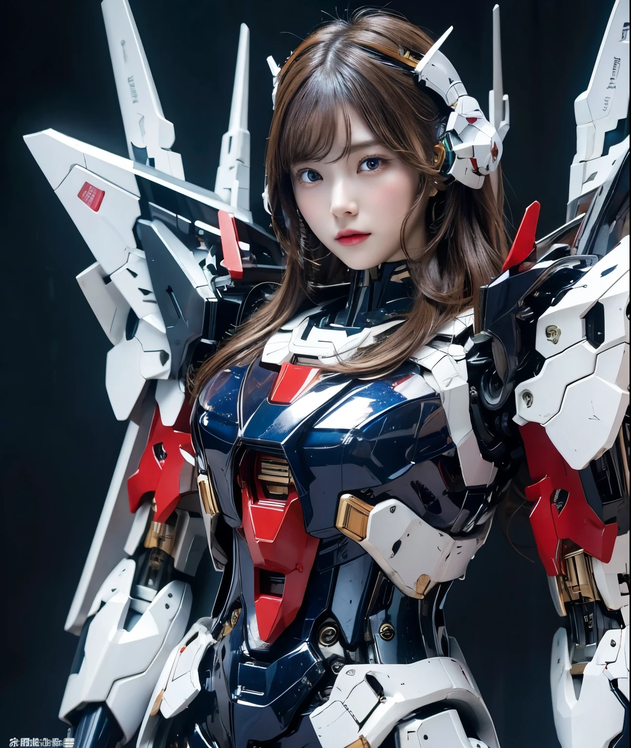 Textured skin, Super Detail, Attention to detail, high quality, 最high quality, High resolution, 1080p, hard disk, beautiful,(Gundam),beautifulサイボーグ女性,Mecha Cyborg Girl,Battle Mode,Girl with a mechanical body,She wears a futuristic Gundam mecha,Full Body Shot,Overall image