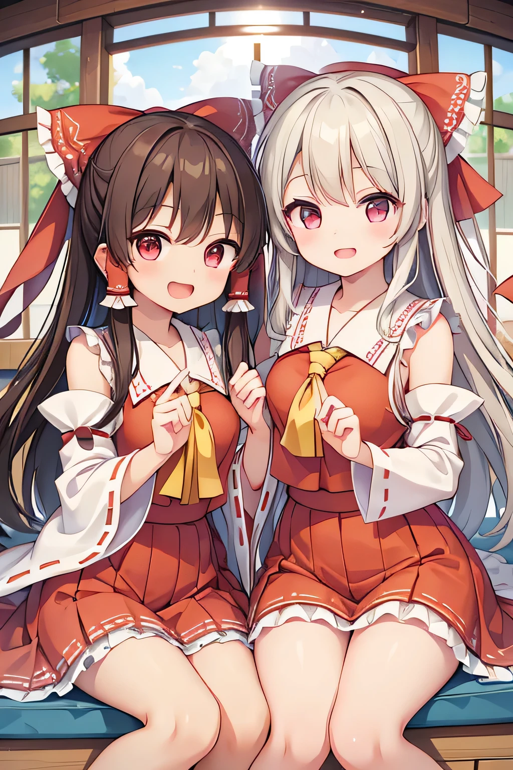 highest quality、smile、Two Girls、Oriental Project、Reimu、Marisa