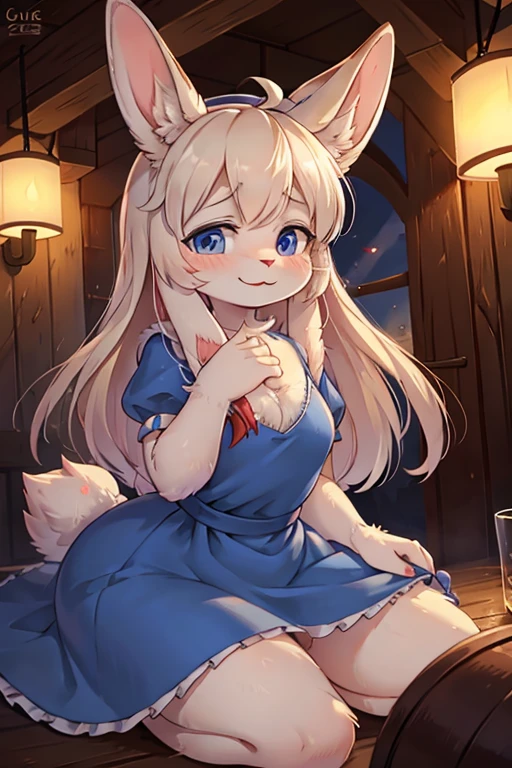 hairy rabbit princess , (realistic hairy rabbit fur:1.5) , round face , (tilt face:1.2) , (half-open eyes:1.5) , moist round eyes , Swollen cheeks , Seduction smile , glossy lips , semi long hair , princess dress , Alice in Wonderland , twilight , Adorable gestures , dynamic angle , nag factor , Gently guide