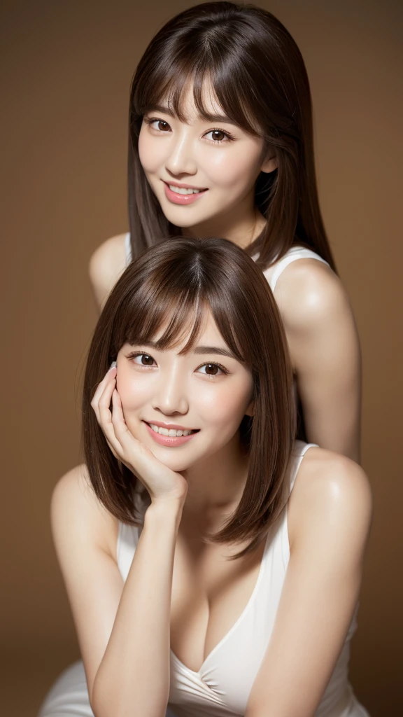 1 female, Large Breasts, Big Ass,Light brown hair, Bangs, Feel free to hairstyle, Very fat figure, Delicate lips, Drooping eyes,Perfect skin, (Practical:1.3), high quality, 最high quality, high resolution、Professional face,((Long legs,From head to toe,whole body)),Smile