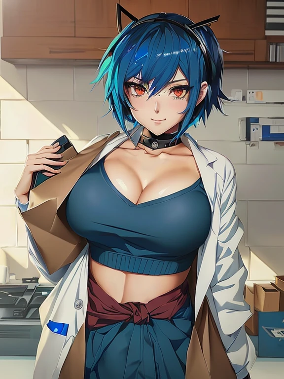 anime girl with blue hair and black top holding a brown bag, anime moe art style, Seductive anime girl, badass anime 8k, fubuki, anime style 4k, (Doctor), ECCHI anime style, (sfw) safe for the work, rei ayanami, Akane Owari Danganronpa, Mayuri Shiina from Steins Gate