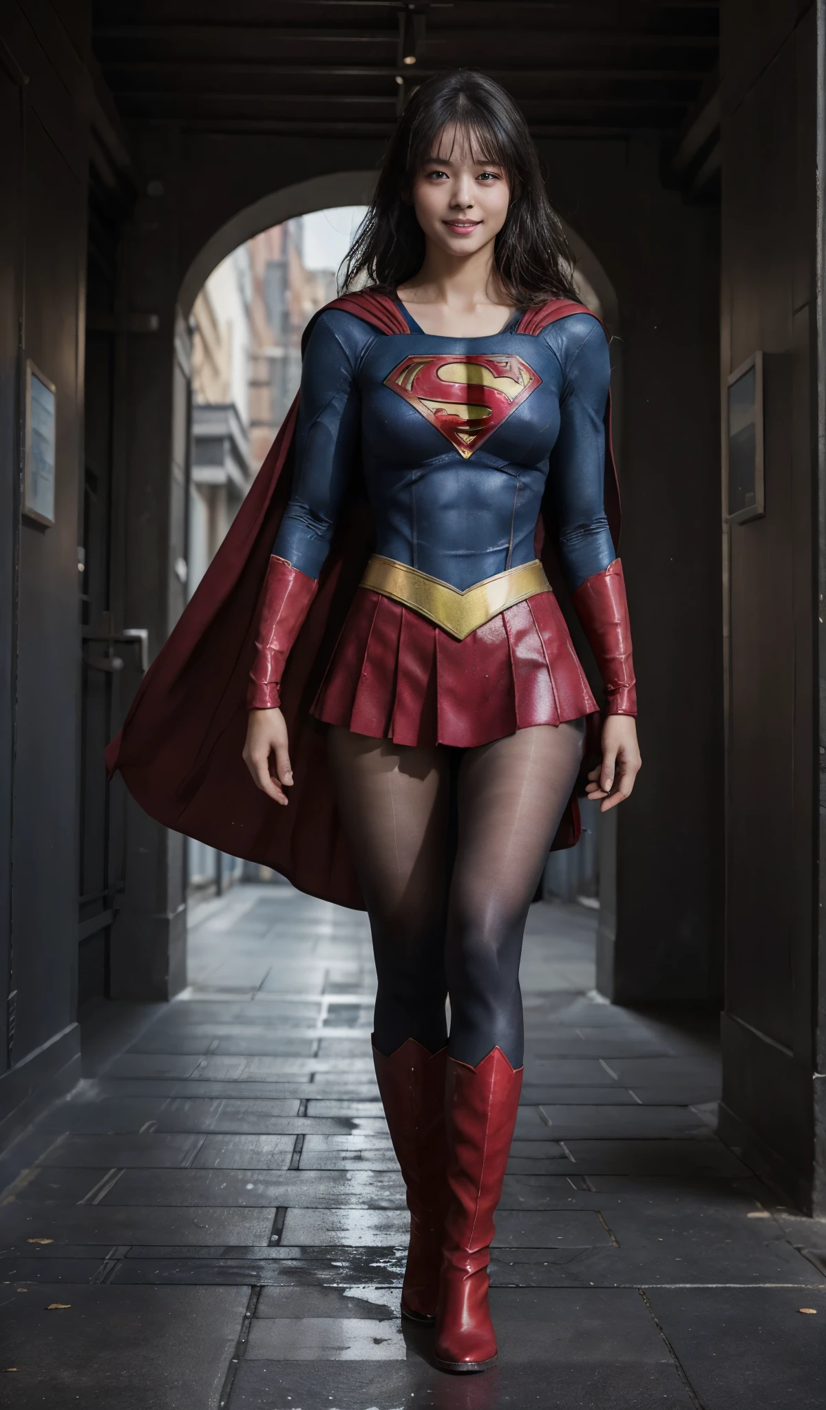 No background、(((Beautiful legs in black tights.)))、(((Legally express the beauty of your smile)))、((((Make the most of your original images)))、(((Supergirl Costume)))、(((Beautiful Hair)))、(((suffering)))、(((Please wear black tights....、Wear red boots)))、((Best image quality、8k))、((highest quality、8k、masterpiece:1.3))、(((Preserve background )))、Sharp focus:1.2、Beautiful woman with perfect figure:1.4、Slim Abs:1.2、Wet body:1.5、Highly detailed face and skin texture、8k