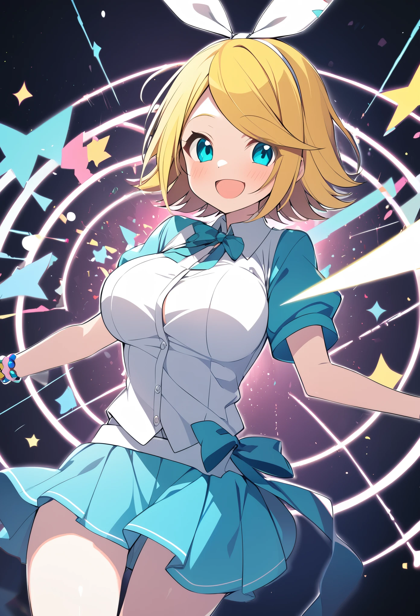 ,large breasts, ConcertHole, 1girl, ,VOCALOID, kagamine rin, short hair,