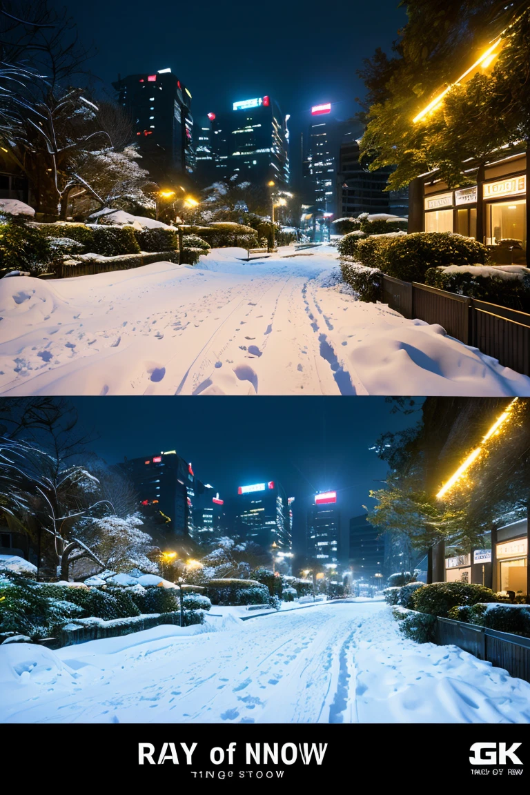 ((masterpiece)), ((top-quality)), (hight resolution:1.4), (extremely detailed CG unified 8k wallpaper),(Near and far law),Ray Tracing,(A city turned into a jungle:1.5),(depth of field),(beautiful night scene:1.4),(projected inset),(((very dark background))),(Midnight:1.4),midwinter,(cloudy ash sky:1.2),(Detailed Shinjuku Gyoen National Garden;1.4),(Detailed ruins:1.4),(In the midst of falling snow:1.4),(from behind),((Chilling Wind)),(Large snow:1.4),TOKYOcty,Shinjuku,By Shinkai Makoto,(Garden of Words:1.3),((Detailed distant cityscape)),Residential area,condominium,apartament,Photorealsitic,Background Focus,Panoramic shooting,f/2.8,35m