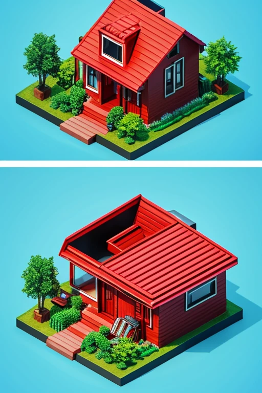 Modern red house, (isometric:1.1