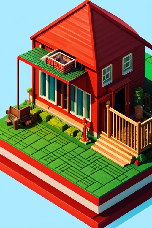 Modern red house, (isometric:1.1