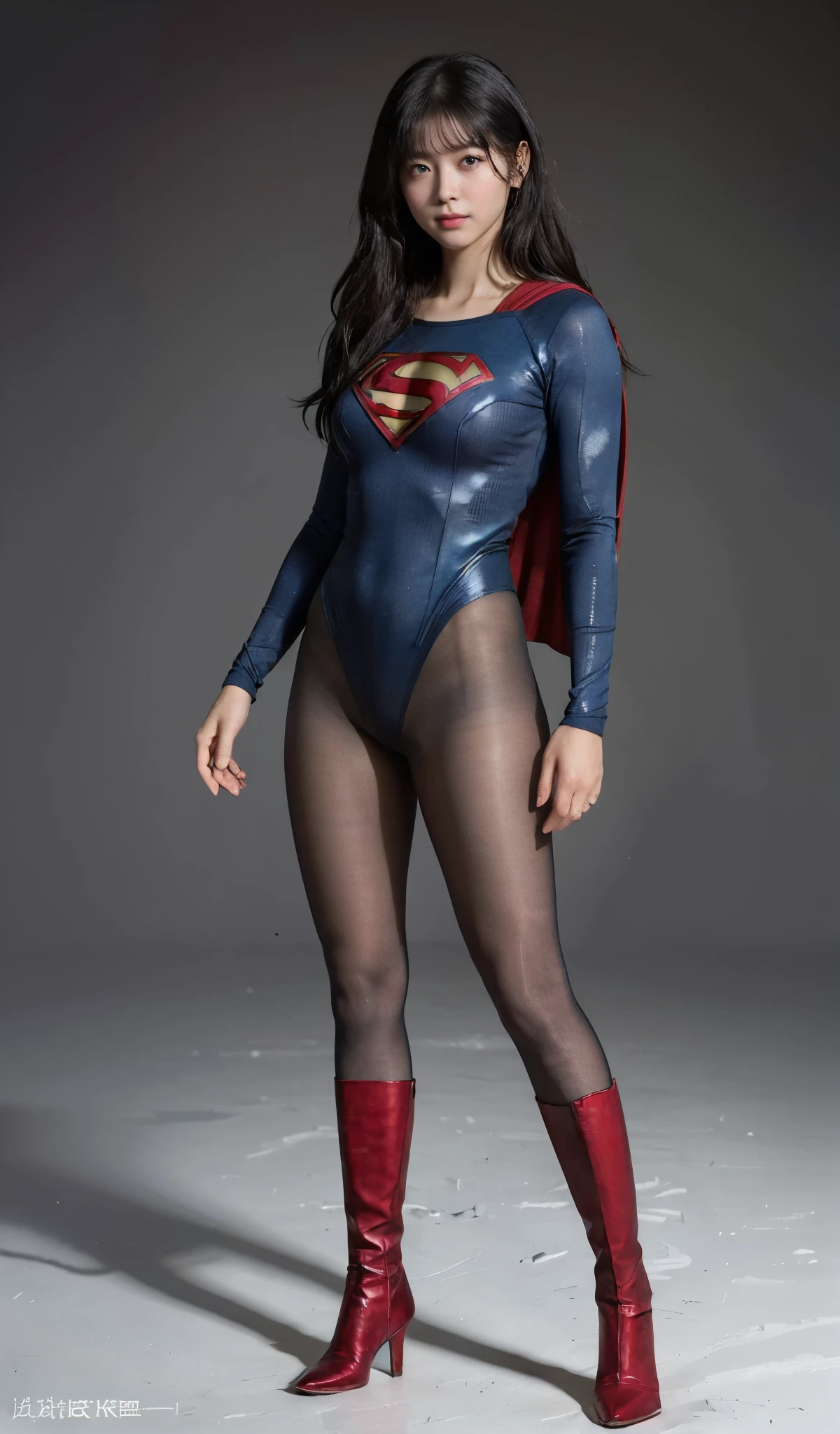 No background、(((Beautiful legs in black tights.)))、(((Legally express the beauty of your smile)))、((((Make the most of your original images)))、(((Supergirl Costume)))、(((Beautiful Hair)))、(((suffering)))、(((Please wear black tights....、Wear red boots)))、((Best image quality、8k))、((highest quality、8k、masterpiece:1.3))、(((Preserve background )))、Sharp focus:1.2、Beautiful woman with perfect figure:1.4、Slim Abs:1.2、Wet body:1.5、Highly detailed face and skin texture、8k