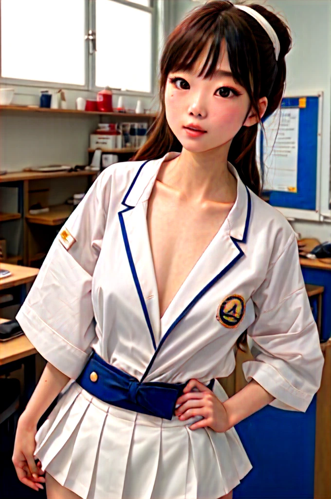 Shirase Fuku,Sailor Suit, White Theme,, Sailor Suit, Looking at the audience, crazy, Messy long hair, Beautiful and delicate eyes,Hair Glow,dramaticangle,classroom,Blue sailor collar,
HDR, (Photorealism, Masterpiece quality, best quality), , Pure face_V1,ulzzang-6500-V1.1,