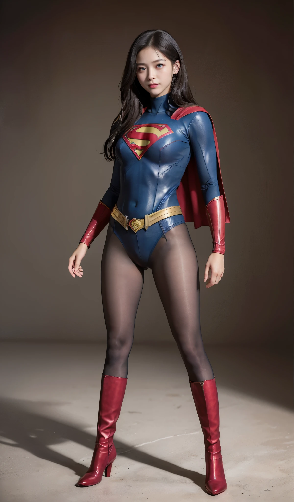 No background、(((Beautiful legs in black tights.)))、(((Legally express the beauty of your smile)))、((((Make the most of your original images)))、(((Supergirl Costume)))、(((Beautiful Hair)))、(((suffering)))、(((Please wear black tights....、Wear red boots)))、((Best image quality、8k))、((highest quality、8k、masterpiece:1.3))、(((Preserve background )))、Sharp focus:1.2、Beautiful woman with perfect figure:1.4、Slim Abs:1.2、Wet body:1.5、Highly detailed face and skin texture、8k