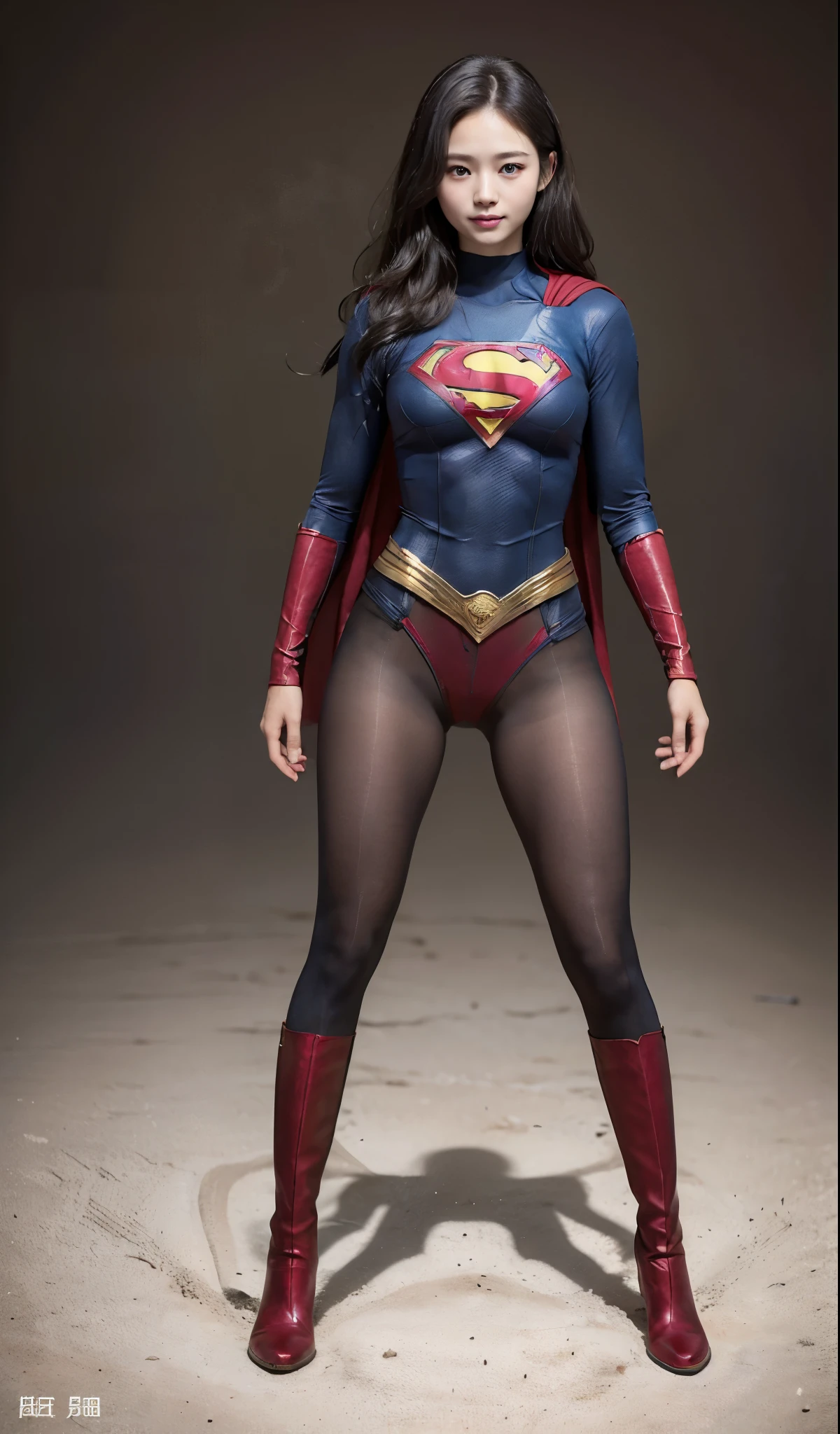 No background、(((Beautiful legs in black tights.)))、(((Legally express the beauty of your smile)))、((((Make the most of your original images)))、(((Supergirl Costume)))、(((Beautiful Hair)))、(((suffering)))、(((Please wear black tights....、Wear red boots)))、((Best image quality、8k))、((highest quality、8k、masterpiece:1.3))、(((Preserve background )))、Sharp focus:1.2、Beautiful woman with perfect figure:1.4、Slim Abs:1.2、Wet body:1.5、Highly detailed face and skin texture、8k