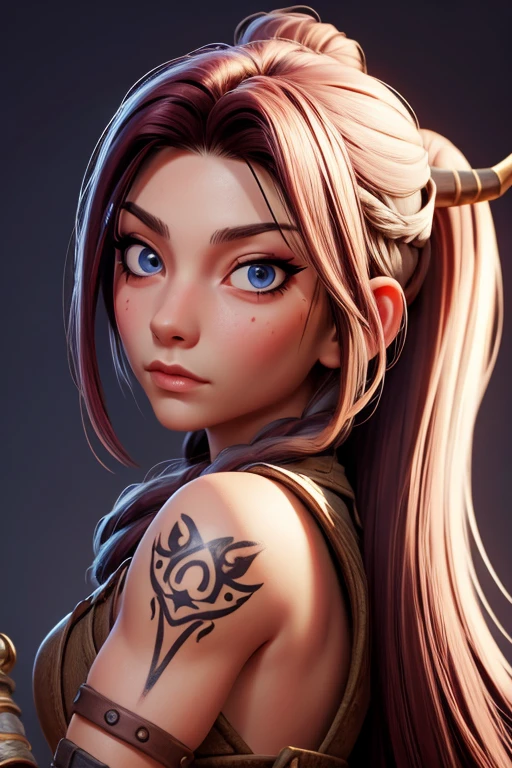 Alto detallado, Cara Tatoo, face of viking girl.