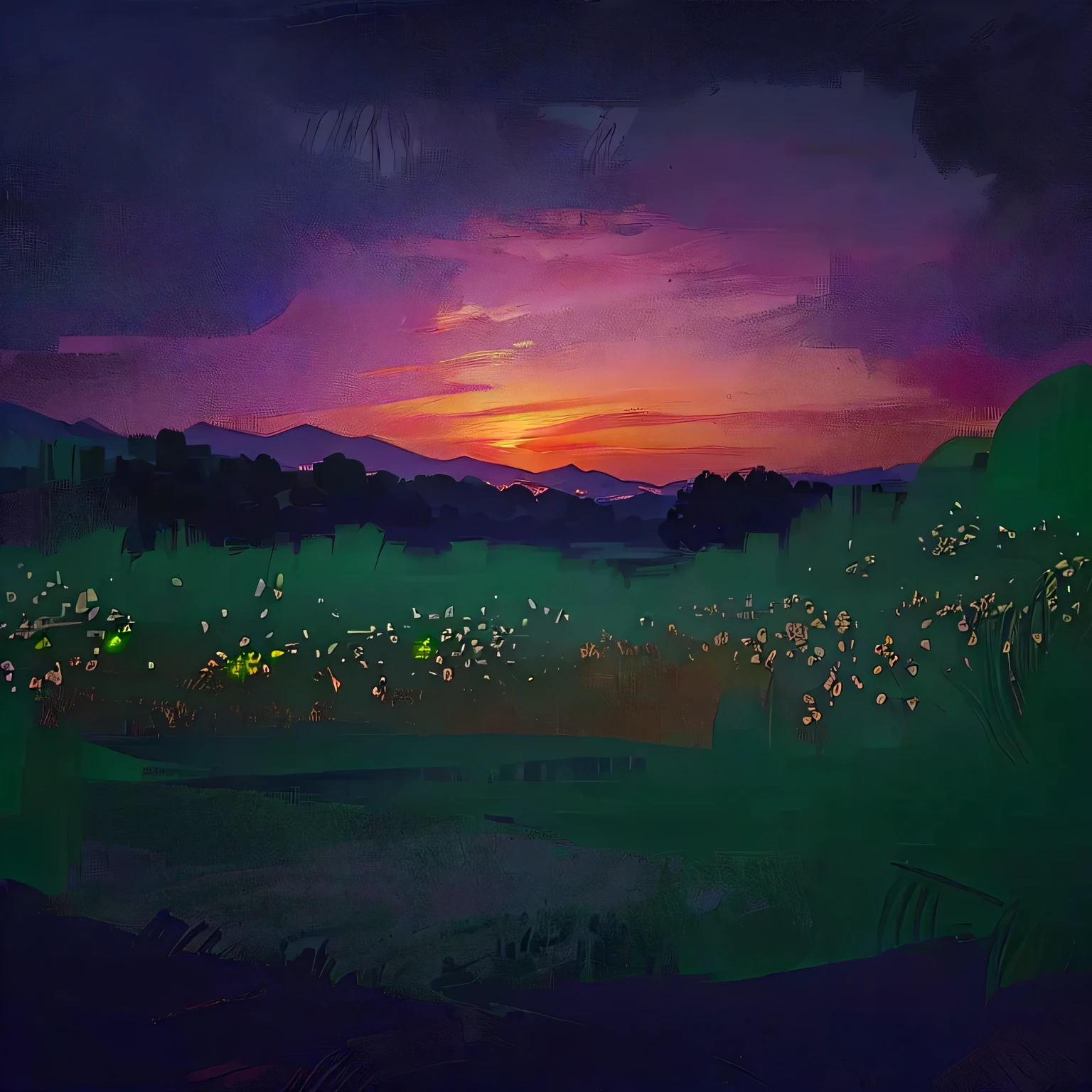Illustration of White Rose Manor at Sunset, Sunset，Monet oil painting，Landscape，Sunset，number