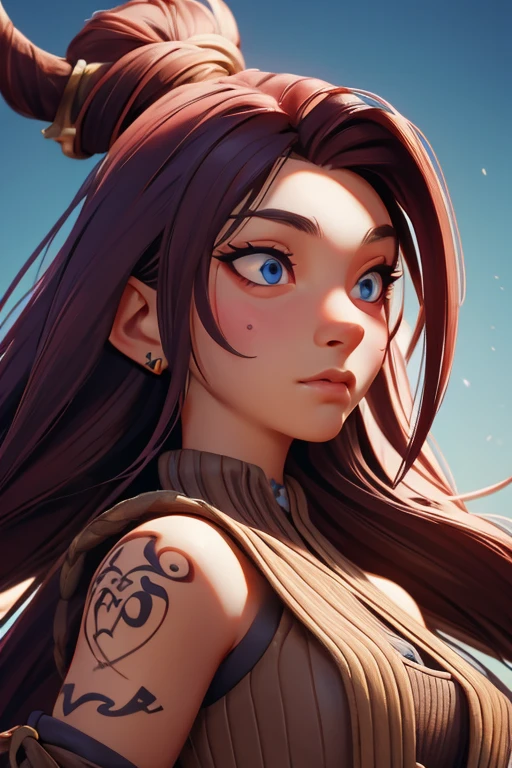 Alto detallado, Cara Tatoo, face of viking girl.