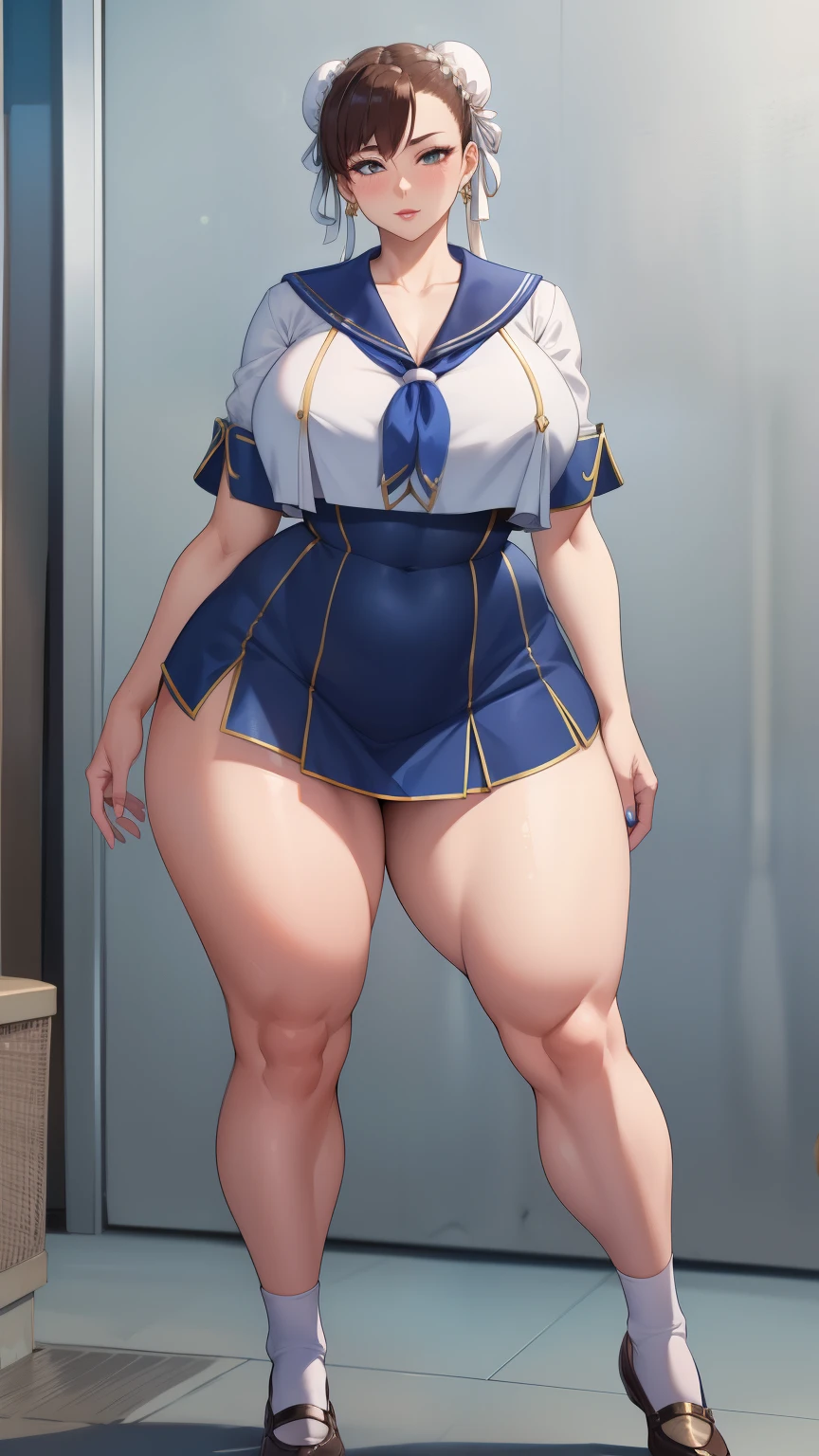 Large Breasts, Big Hips,Full Body Shot, Mature mother, Whipping the lower body, Plump thighs, ox, Seductive mature woman, Perfect body, Plus Size Model,high school girl,Sailor suit, The skirt is short,Mature woman wearing Sailor suit,Chunli