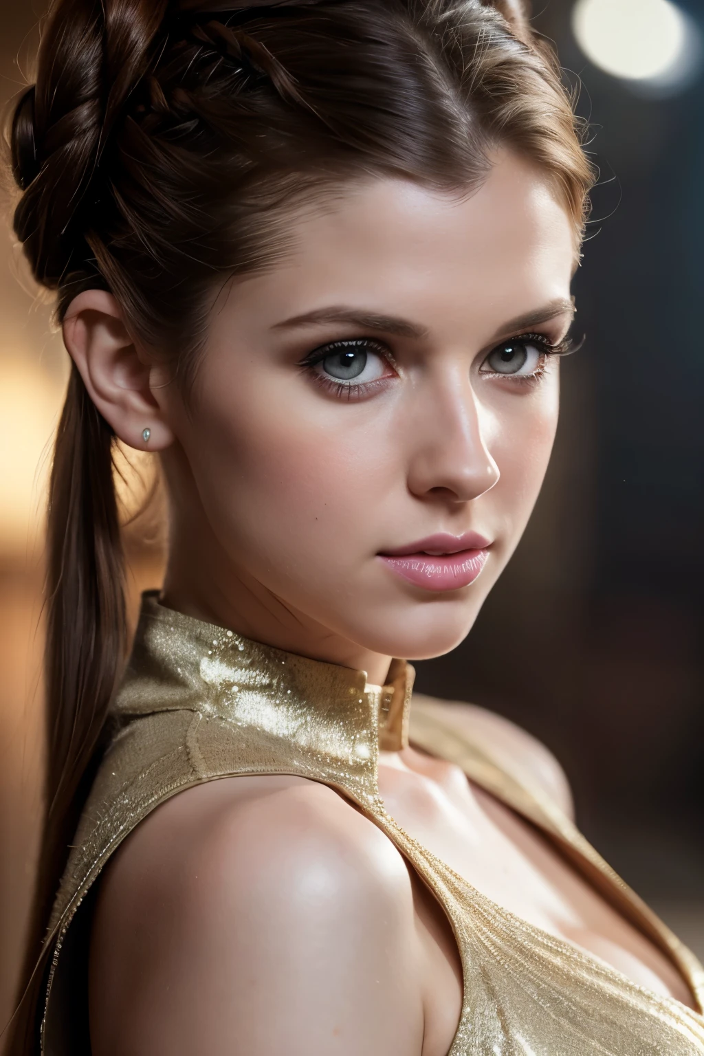 (realistic, photo-realistic:1.37),(8k, RAW photo, best quality, masterpiece:1.2), cute Anna Kendrick, ultra-detailed, heart-shaped pupils, biting lip, aroused, physically-based rendering, ultra high res, kodakvision color, shot on Arricam LT Camera, bokeh, sharp focus, looking at viewer, photorealistic, realistic, solo, photorealistic, best quality, extremely detailed face, extremely detailed eyes and face, beautiful detailed eyes, absurdres, incredibly absurdres, cute Princess Leia buns hairstyle