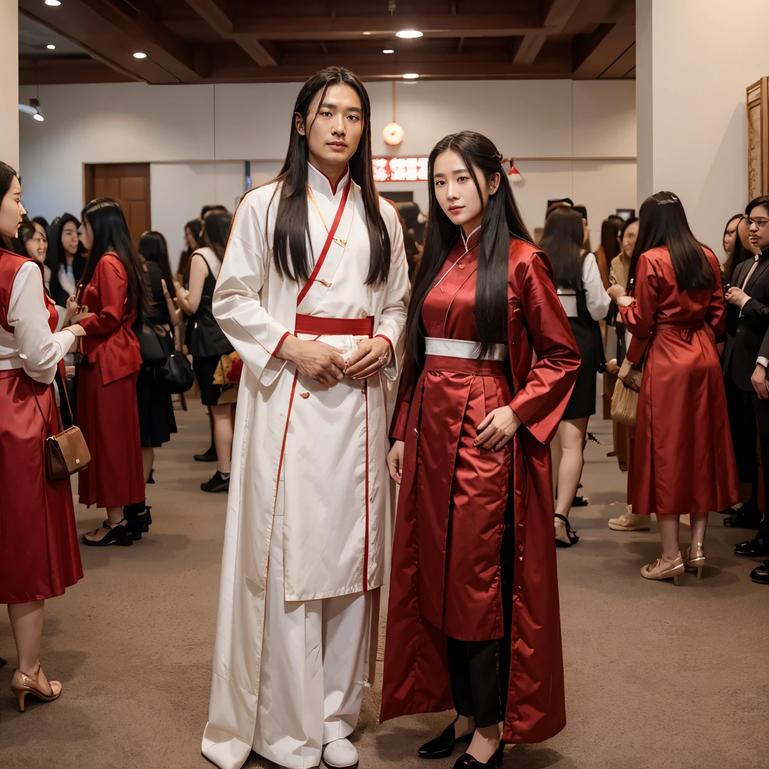 Hua Cheng from "heaven officials blessings" wearing his signature outfit in real life, with xie lian with full accessories