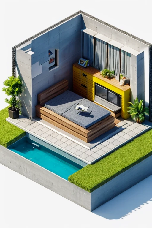 small concrete house modern (isometric:1.1