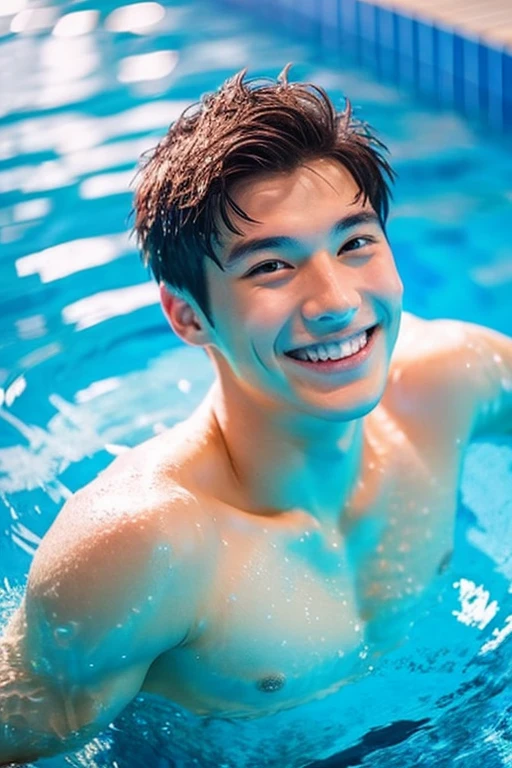 male Age 20 Swimming smile プールサイド