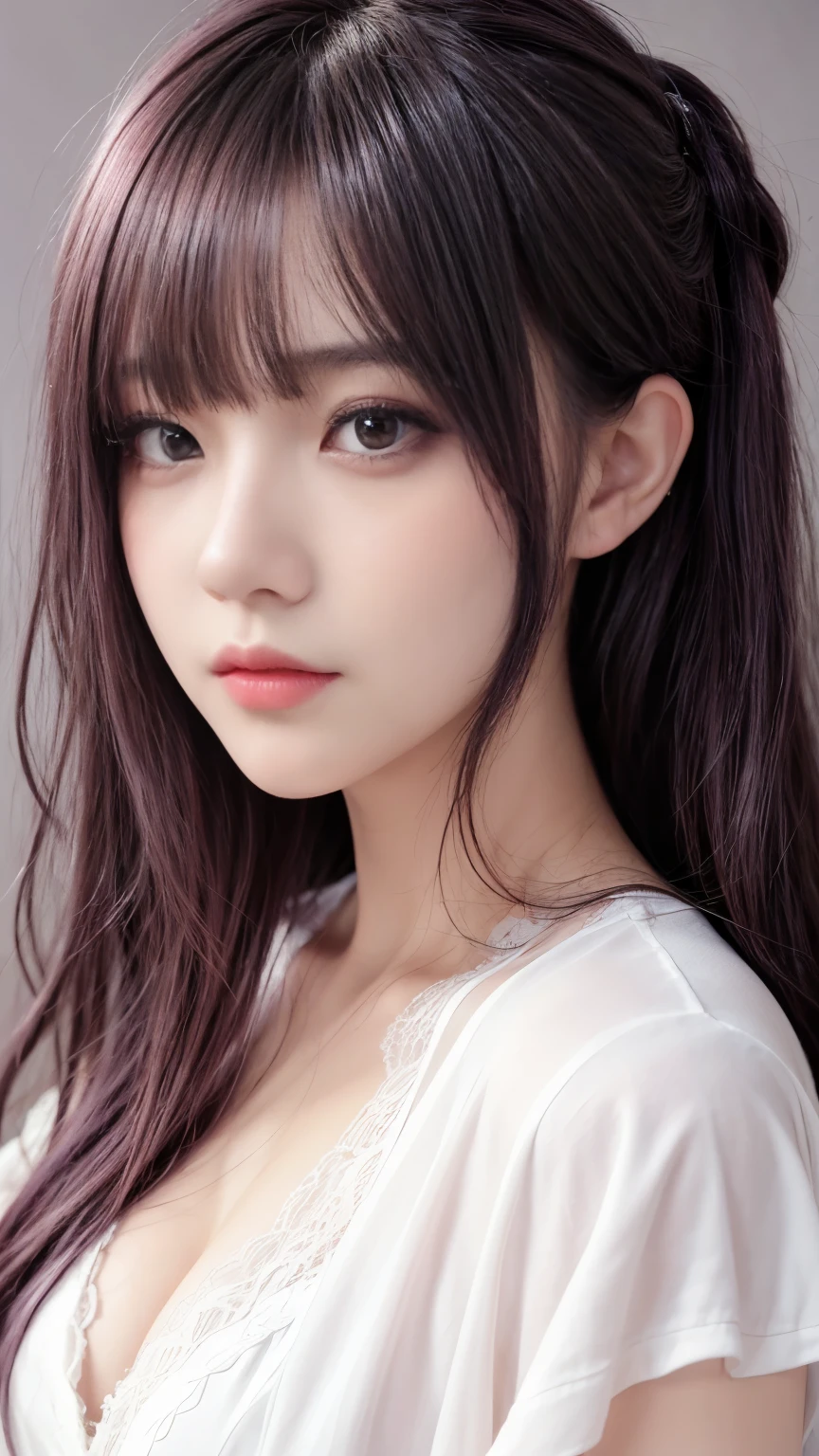 background(Black Night Sky,Big Moon),Woman close up,Wearing a white shirt、Purple Hair,Very long hair,very thick braids,Purple eyes,big , realistic girl rendering, 8k artistic german bokeh, Enchanting girl, Realistic girl, Gurwitz, Gurwitz-style artwork, Girl Roleplay, Realistic 3D style, cgstation Popular Topics,, 8K Portrait Rendering,(Faithfulness,Faithfulness:1.4),Wear pink pajamas,巨big ,Sparkling eyes,Purple eyes