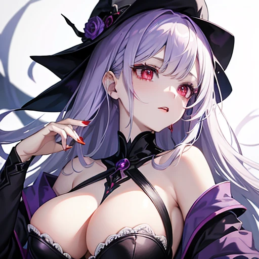 Vampire Woman、Purple aura of magical power、Very pale skin、Red eyes、Silver Hair、Red nails、Demon World、In the distance you can see the vampire's castle、Late Night、Revealing vampire costume、Vampire Fangs、Feathers on the back、whole body、Spreading feathers、Floating in the air、Beautiful Face、Normal milk、barefoot、Long, slender legs、Tight waist、belly button、Creates purple magical flames in the palm of your hand、whole body、Enchanting