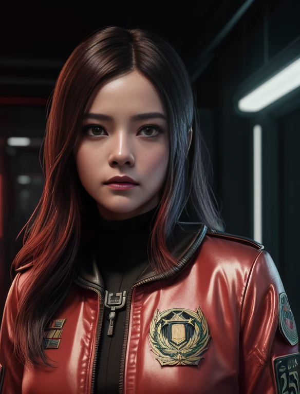 (Gorgeous Drawing:1.3) of (Ultrarealistic:1.3),(Grim:1.3) photorealistic,,best quality,masterpiece,highly detailed,ultra-detailed, 1girl,[Cara Delevingne:Chou Tzu-yu:0.3], (photo of a woman as:1.03) jcon-subject (analog style:1.08) modelshoot style swpunk headshot north korean general center frame (wearing ornate army general uniform:1.10) (medals:1.10) sharp focus smile dust motes close up looking at viewer dust volumetric lighting ISO1600 sargent-style uniform, unreal engin 5,octane render,(2D:1.2), limited palette flat color,, digital painting, artstation, concept art, smooth, sharp focus,art by ross tran and greg rutkowski and alphonse Mucha and Bak Karol,, (oil painting:1.16),(acrylic paint:1.16),,(__Hyperrealism:1.3),(__Photorealism:1.3),(Red hue:1.3),trending on cgsociety and unreal engine 5 by greg rutkowski. highly detailed 8k digital painting close up depth of field 3 d render movie poster style retro futuristic blade runner 2049 colors space artstation concept cinematic dramatic octane rendering redshift neon lighting photorealism photo realisitc hyperdetailed digital matte