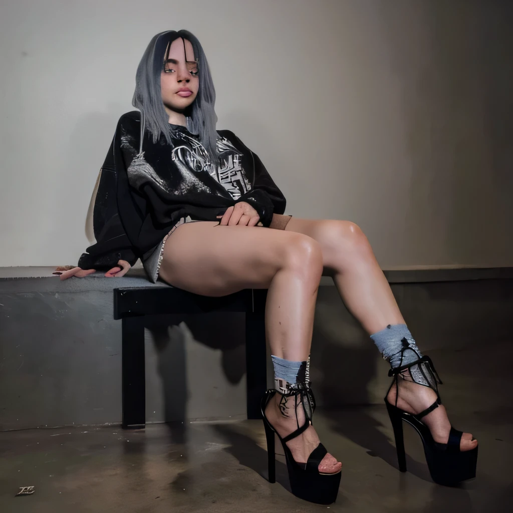 Billie eilish on miniskirt and high heels foto retrato, Obra maestra, mejor calidad, pelo despeinado