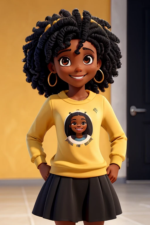 black , roupa amarela de fazenzendeira, sorridente, feliz, hair blackpower