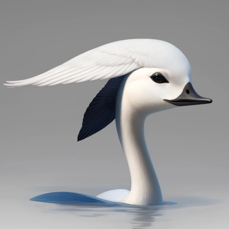 A creature, its head is like a swan and its body is a fish