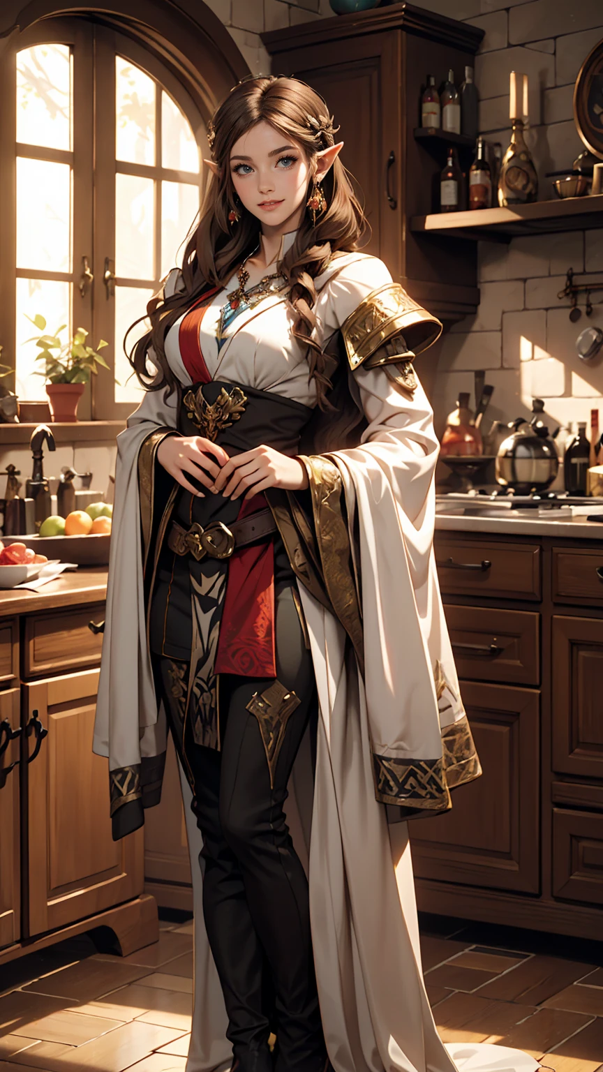 Princess Zelda full body shot, Brown Hair, blue eyes, Dressed as an Assassin's Creed Assassin, white+金色でwhiteいマスクと金色のディテールが施されたフード, XL Bust, Using the Wrist Blade. background: Renaissance city. Unreal Engine 5, anime, anime style, masterpiece, Well drawn eyes, Well-drawn faces, 細部までWell drawn eyes, Well-drawn faces, 8k, Light and shadow effects. smile