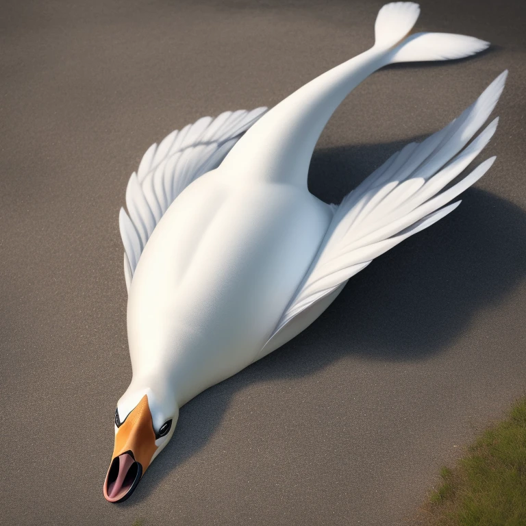 A creature, its head is like a swan and its body is a fish. In the ground