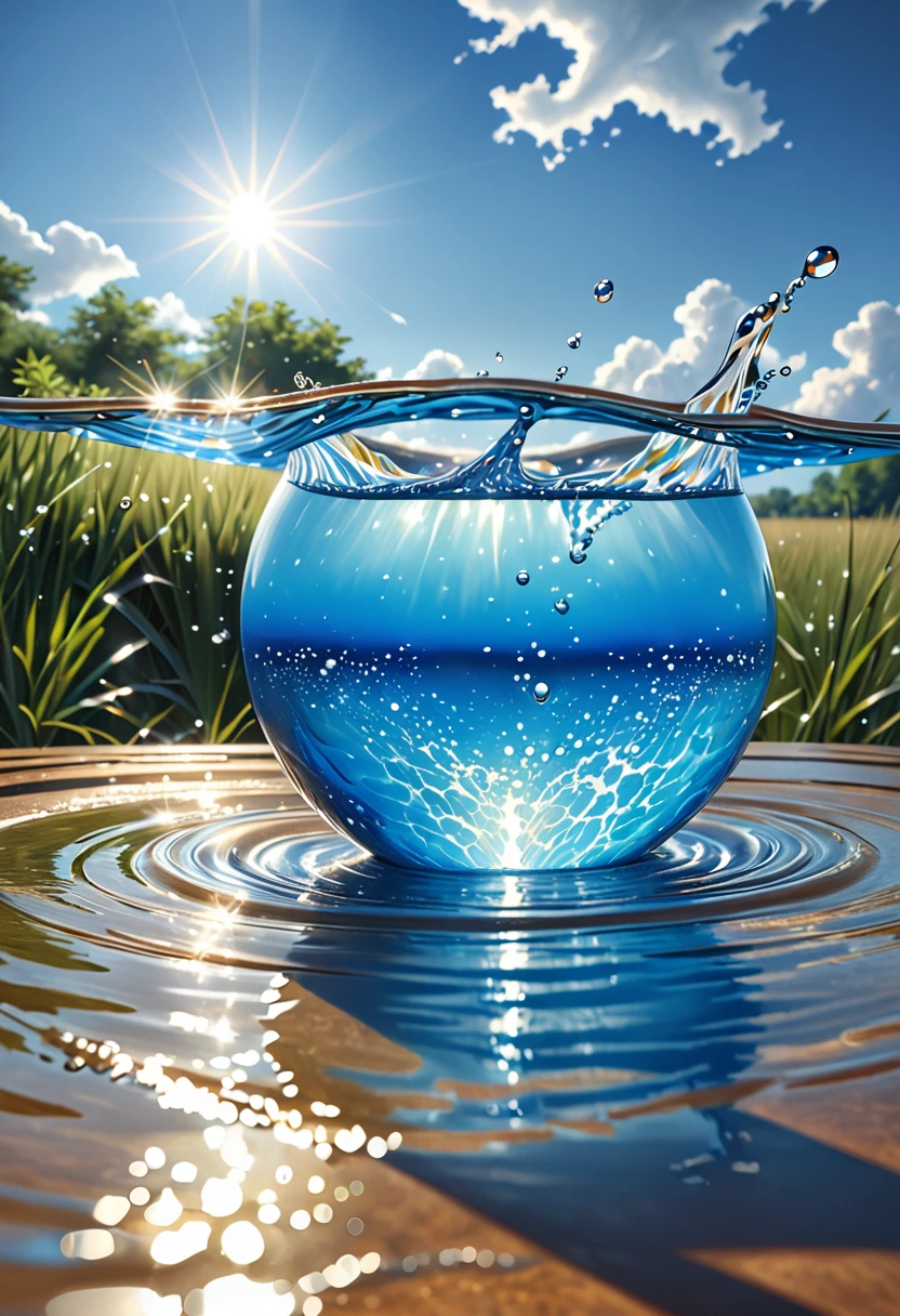 water, Wet, waterしぶき, liquid, sunny, Day, blue sky, cloud, nature, nature環境, (Character Focus:1.1), Sharp focus, Realistic, Very detailed, Super detailed, highest quality, highest quality, Realistic lighting, Super detailedな, Hyperrealism, Greg Rutkowski