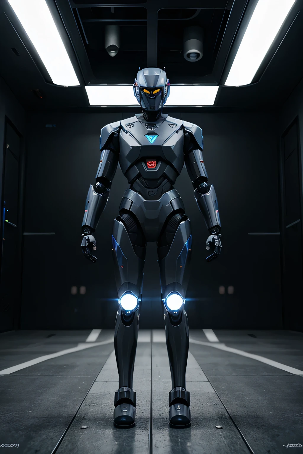 Create a totally futuristic robot from the year 2080
