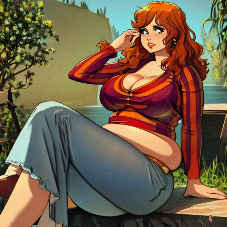 (masterpiece), (best quality), realistic, pudgy hippie, curvy body, 70s style clothing,
