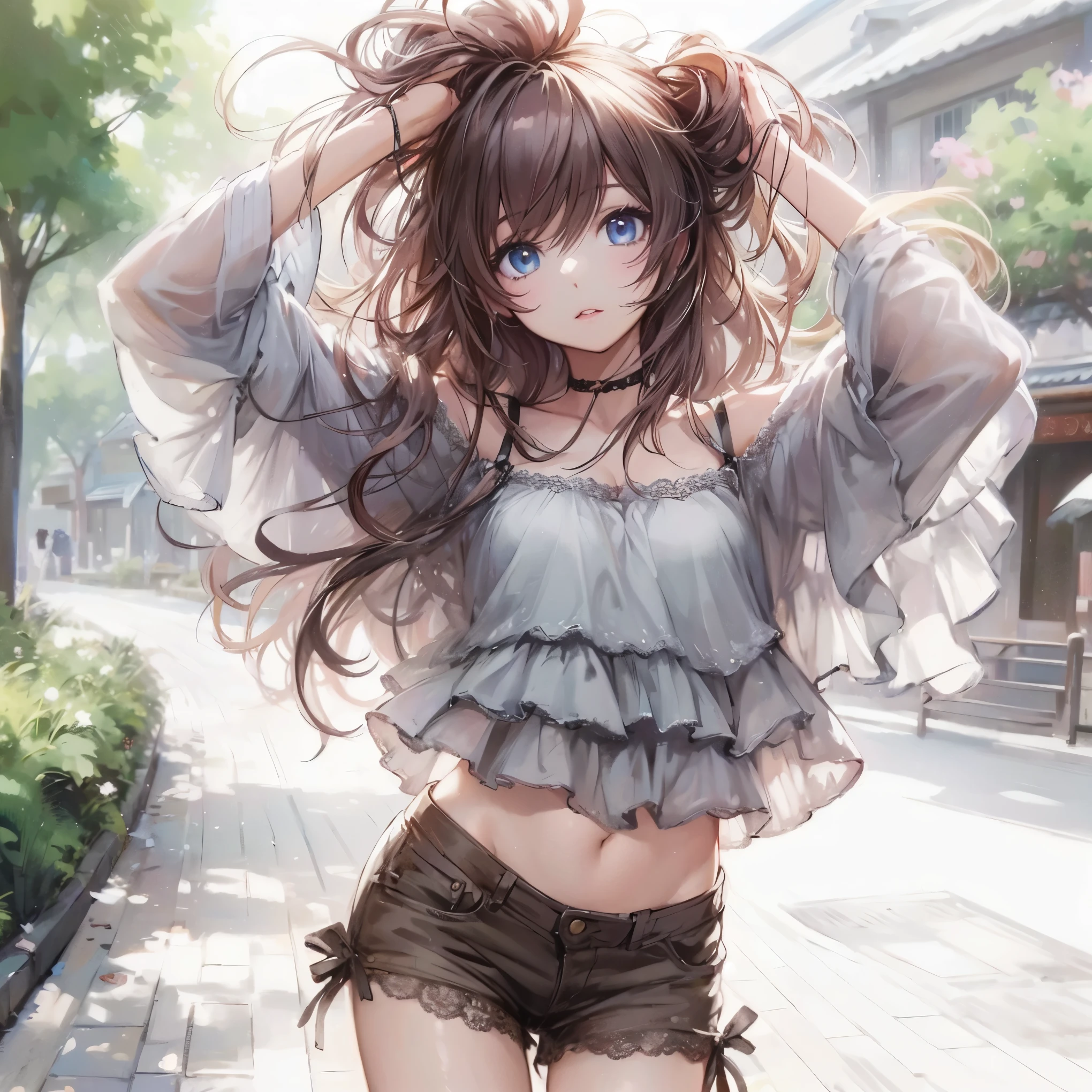 Official art using high-quality hand-drawn watercolor sketch techniques. (best quality,4k,8k,highres,masterpiece:1.2),ultra-detailed,beautiful detailed eyes,A girl with beautiful eyes, everyone, beautiful anime girl, cute anime girl, smooth anime art, anime style, elegant colors, soft lighting, delicate beautiful eyes, very coquettish, (beautiful large breast:1.2), (correct hands:1.2),