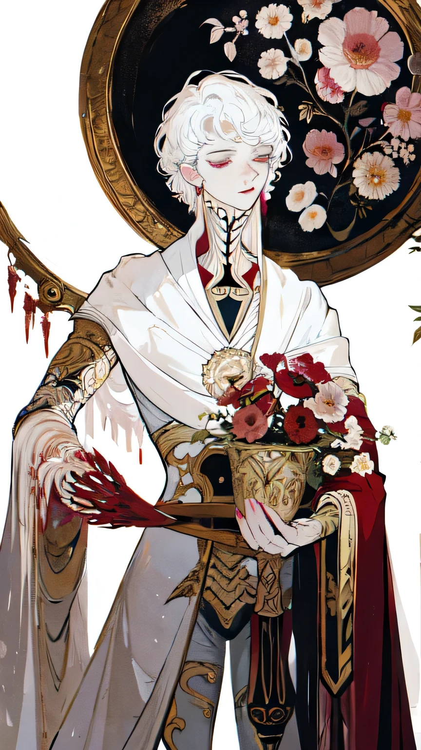 masterpiece, highest quality, One boy,Blood,flower,Skeleton,