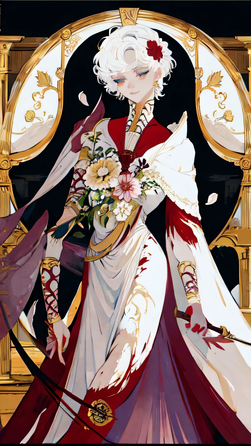 masterpiece, highest quality, One boy,Blood,flower,Skeleton,