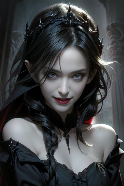very pretty vampire girl, smiling