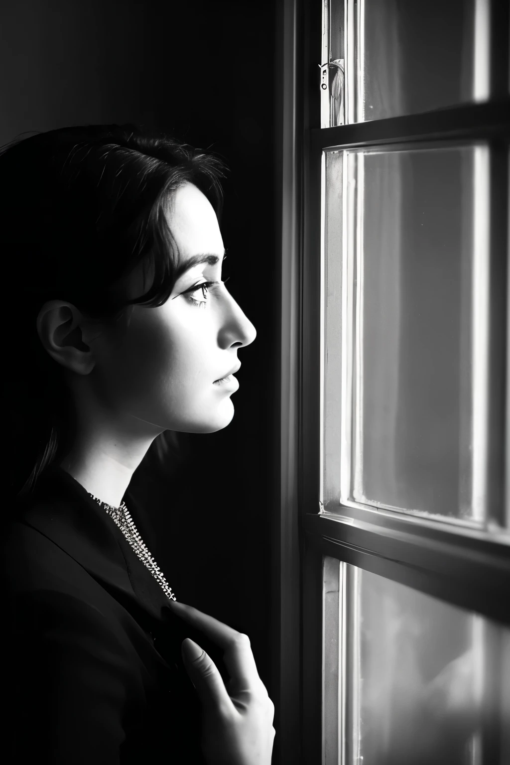 arafed black and white photo of a woman looking out a window, by Albert Welti, by irakli nadar, by Karl Buesgen, by Eugeniusz Zak, by Adam Marczyński, by Antoni Pitxot, inspired by Max Dupain, by Dimitre Manassiev Mehandjiysky