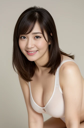 pubic hair,Masseter Film, highest quality, masterpiece, High resolution, realism, Original photo, 8k wallpaper, perfection, Professional Lighting, Very detailed, Written boundary depth, ((Beautiful woman)), ((Sexy 38 year old woman)),, ((smile)), Detailed face, Beautiful Eyes,, bangs, She has big breasts and a nice figure, (Sexy look), (Thick lips), small see-through underwear,, Stick your butt out,Sexy ass,Ass shot