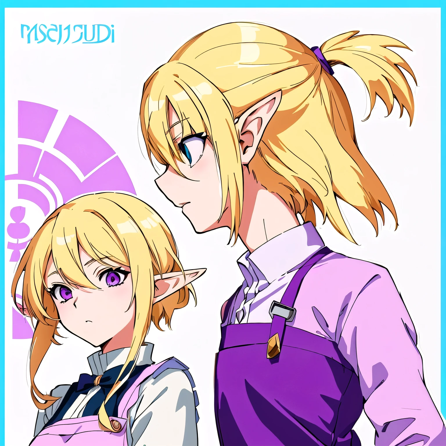 anime girl with blonde hair and purple apron looking away, 2 d anime style, fully color, an elf girl, 2d art, 2 d art, anime style character, alchemist girl, thin young male alchemist, cel - shaded art style, inspired by Matsumura Goshun, demon slayer rui fanart, colored lineart