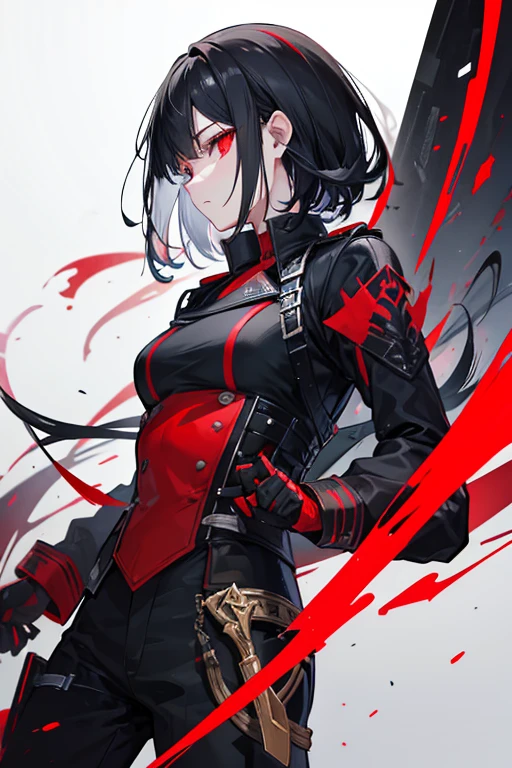 black hair and red eyes, man, two knives, Combat Uniform, War