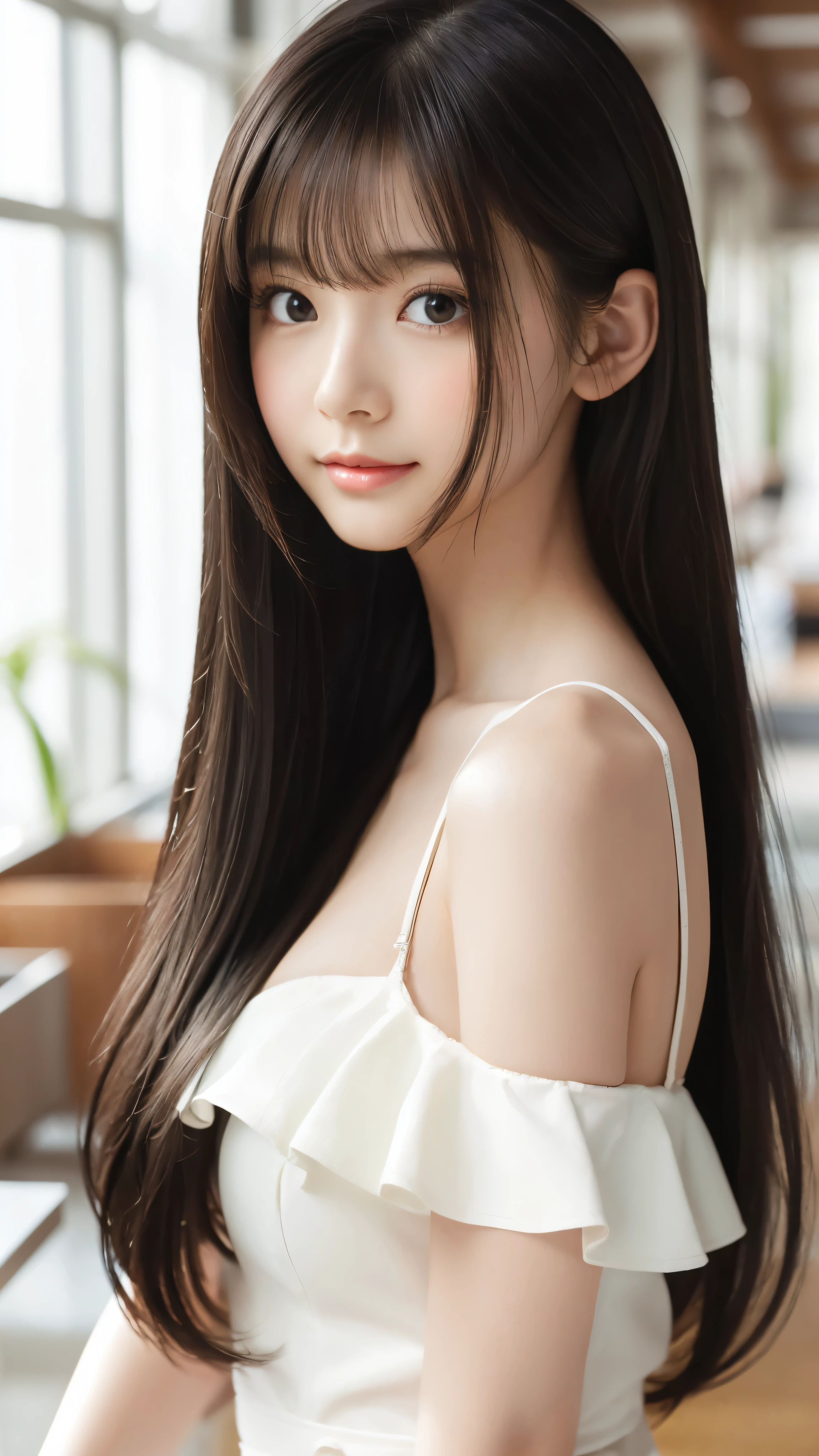Shining, clear, white skin、Her windblown black hair hides her beautiful face.、huge、Sexy beautiful face of 28 years old、Beautiful straight hair that stands out、growing up, glowing light brown eyes、Sexy long silky bangs covering the eyes, Sexy young woman with super long hair hiding her sexy face、Shiny black hair、(((Sexy Woman)))、The cleavage is visible,Red sexy dress